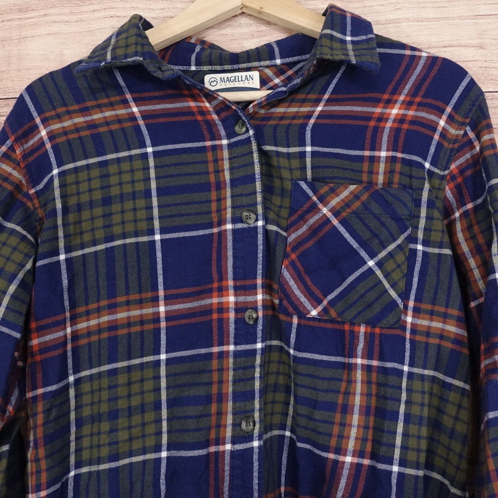 MAGELLAN OUTDOORS LONG SLEEVE PLAID FLANNEL BUTTON DOWN SHIRT WOMENS SIZE M - Picture 2 of 5